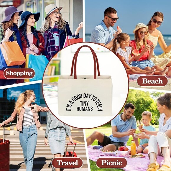 Teacher Tote Bag Canvas Large Capacity Everyday Work Travel Gift - Picture 5 of 7